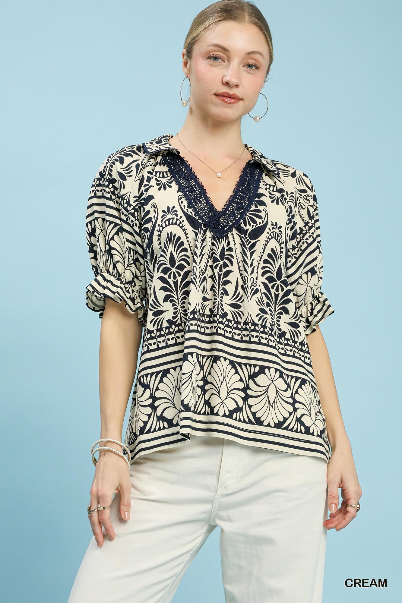 Short Sleeve Boarder Print Top