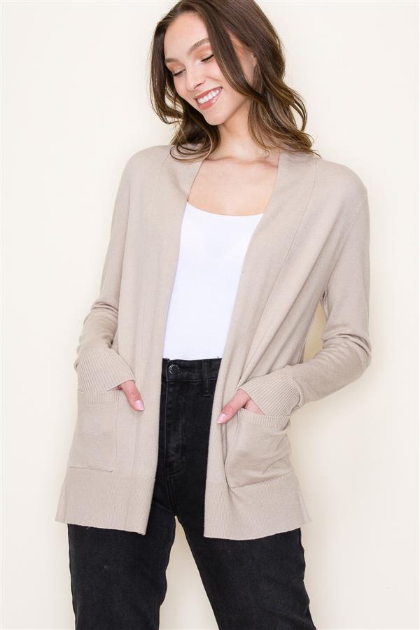 Open Front Long Sleeve Cardigan Taupe