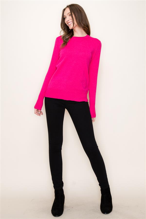 Sale Crew Neck Long Sleeve Sweater w/Button Detail