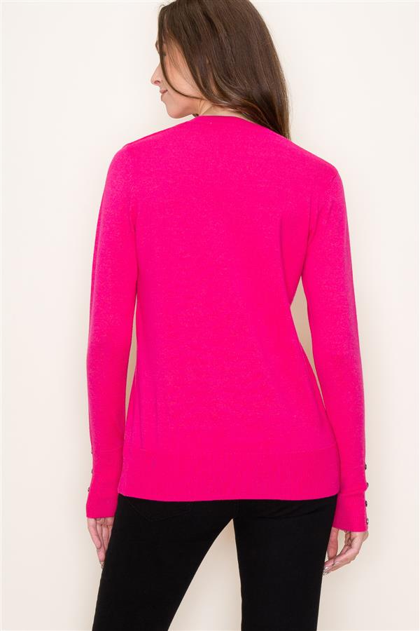 Sale Crew Neck Long Sleeve Sweater w/Button Detail