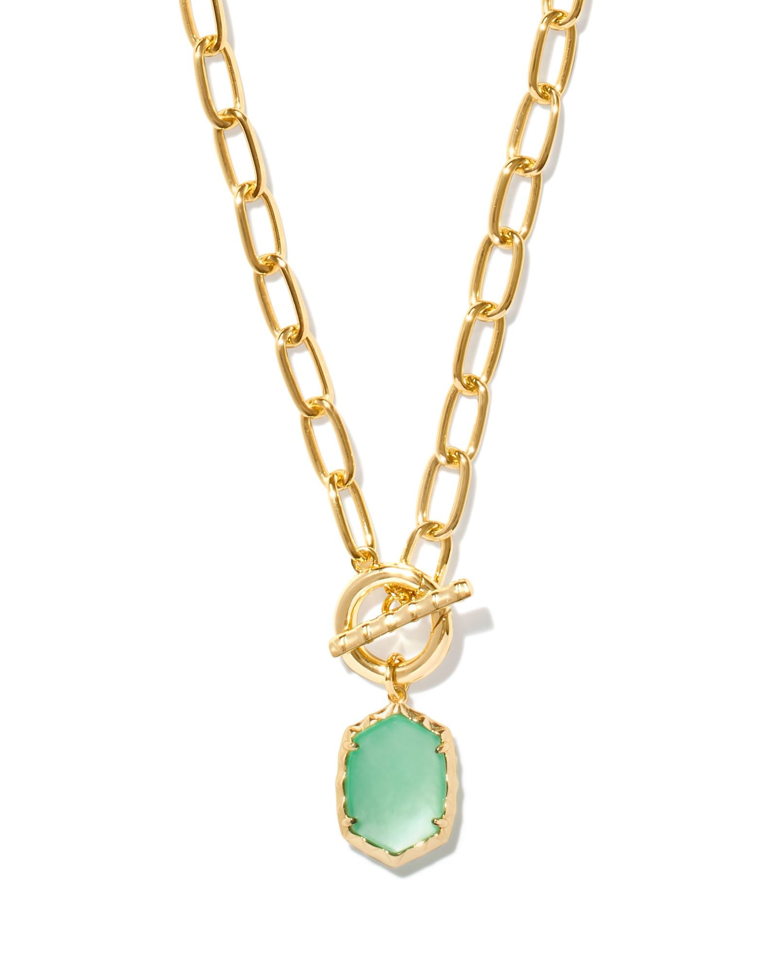 Daphne Gold Link and Chain Necklace Light Green MOP