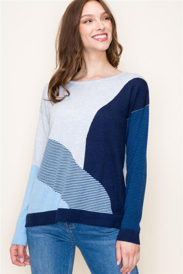 Sale Multi Color Block Long Sleeve Sweater
