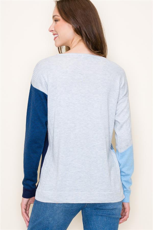 Sale Multi Color Block Long Sleeve Sweater