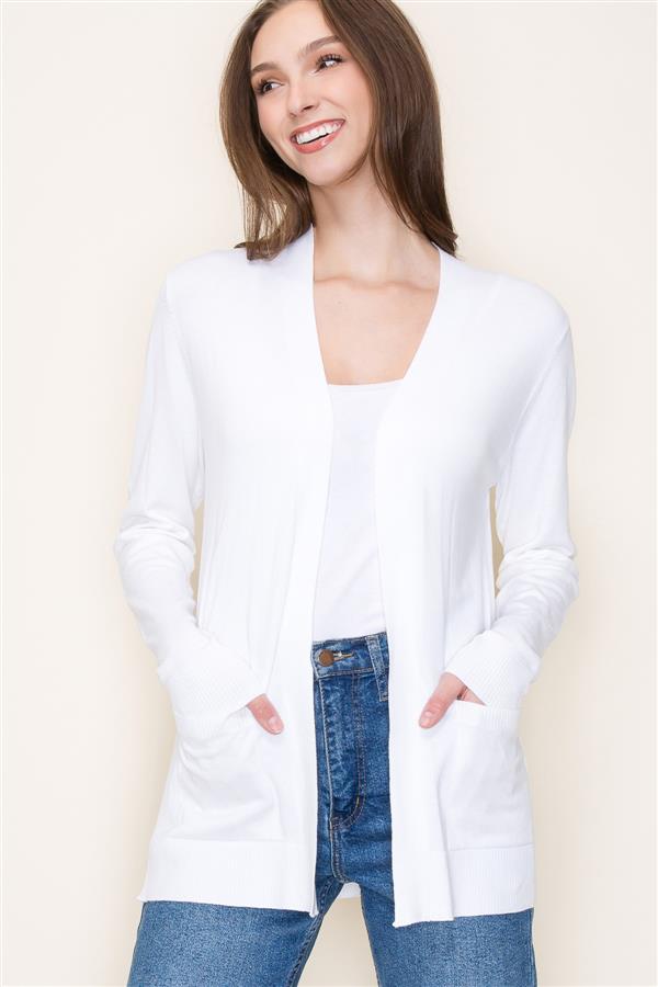 Open Front Long Sleeve Cardigan w/Pockets Ivory