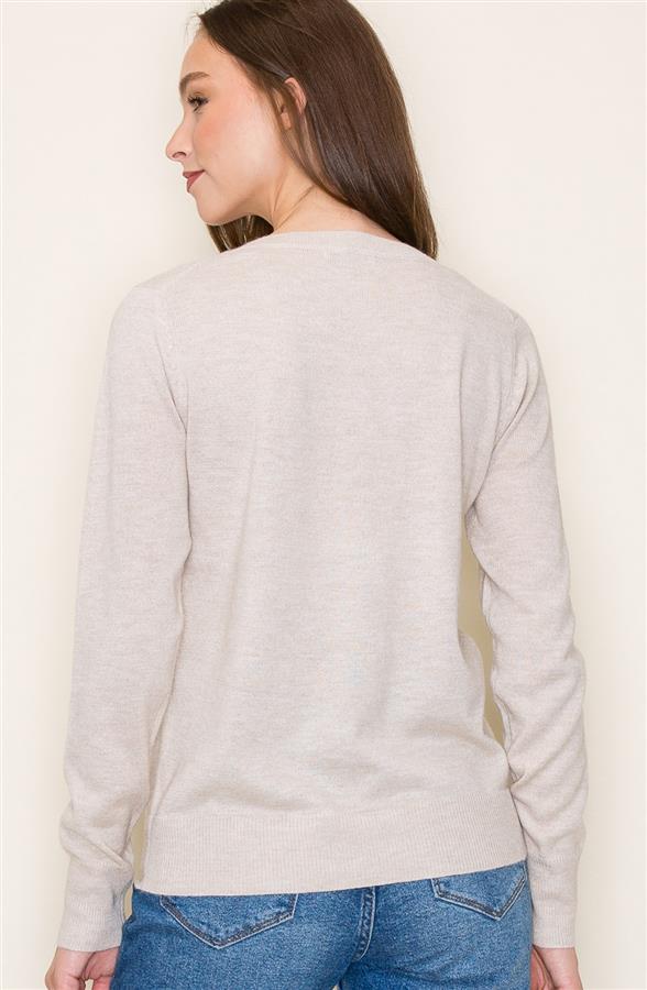 Sale V-Neck Long Sleeve Cashmere-Like Sweater Oatmeal