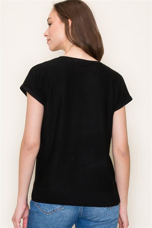 Sale V-Neck Short Sleeve Sweater Black