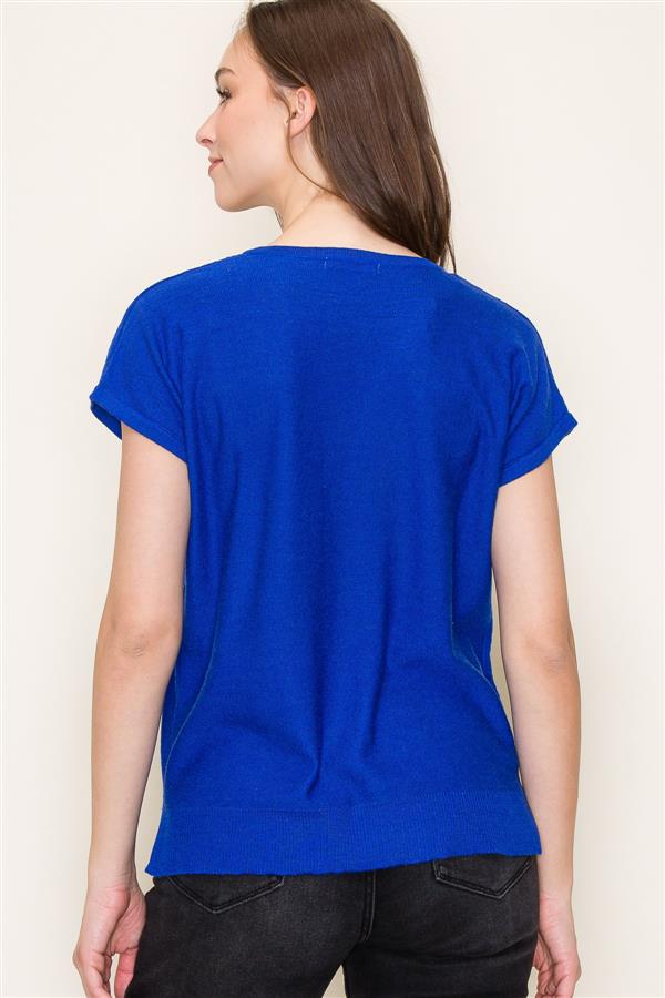 Sale V-Neck Short Sleeve Sweater Royal Blue