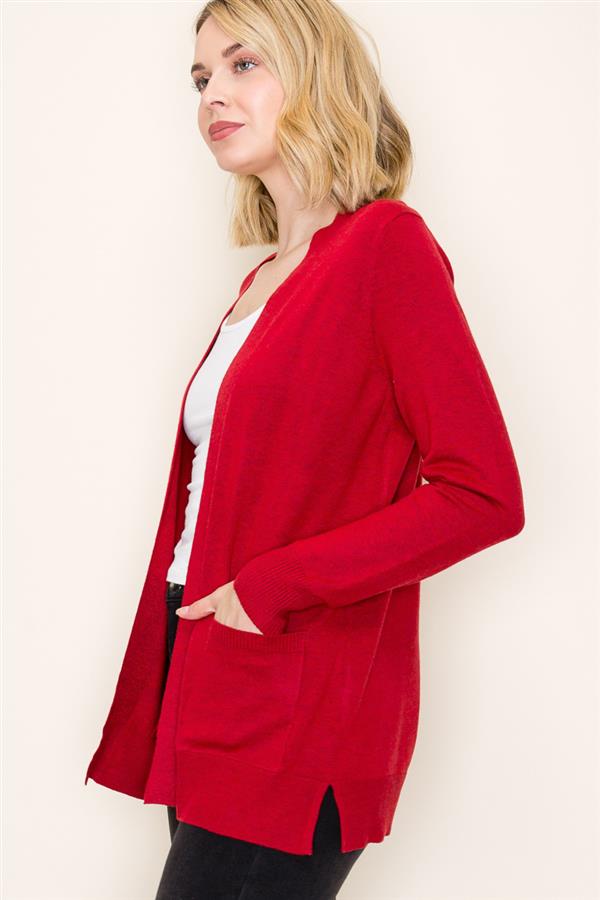 Open Front Long Sleeve Cardigan Red