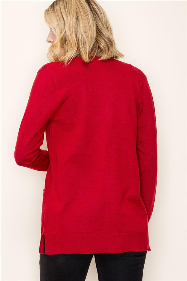 Open Front Long Sleeve Cardigan Red