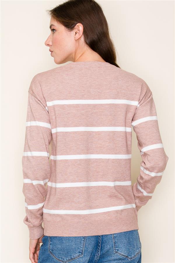 Sequin Striped Crew Neck Sweater Mauve