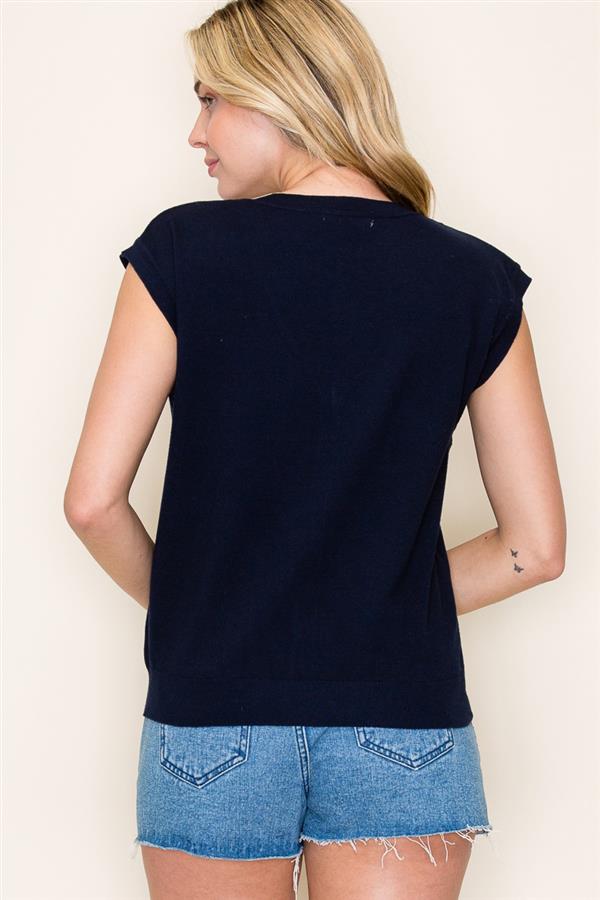 Sale Sleeveless Button Down Sweater Vest Navy
