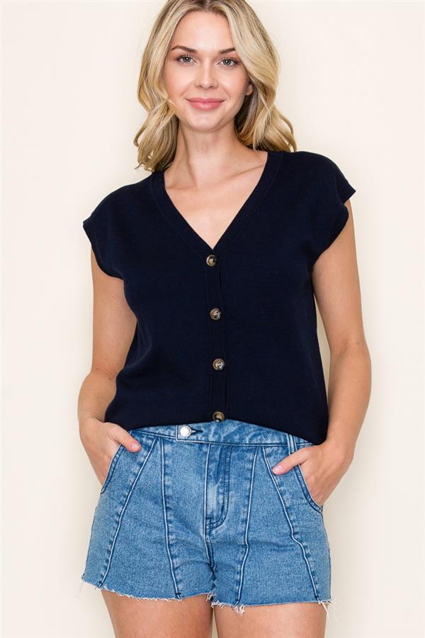 Sale Sleeveless Button Down Sweater Vest Navy