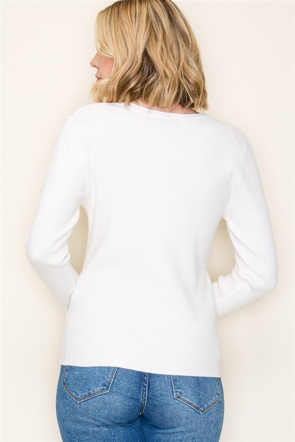Sale Ribbed Long Sleeve Crew Neck Sweater Ivory