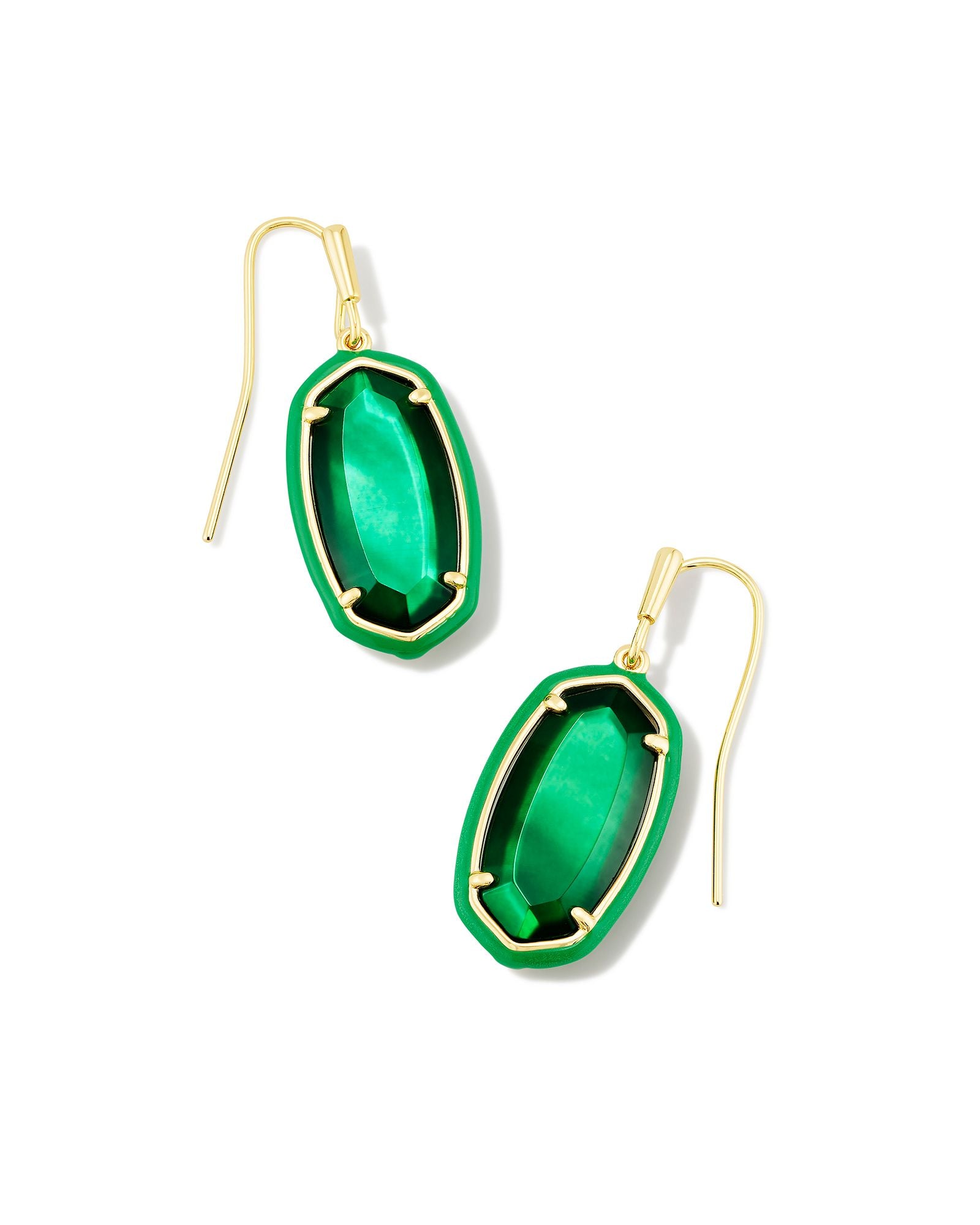 Dani Enamel Framed Drop Earrings Emerald Illusion