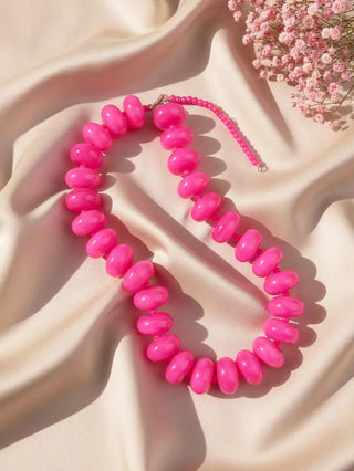 Round Acrylic Beaded Necklace - Rose  Red