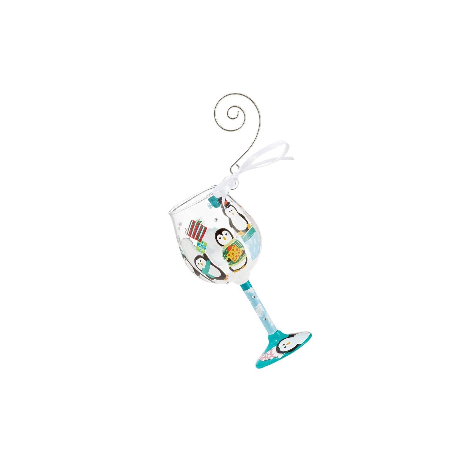Lolita Penguins and Present Mini Wine Glass Ornament