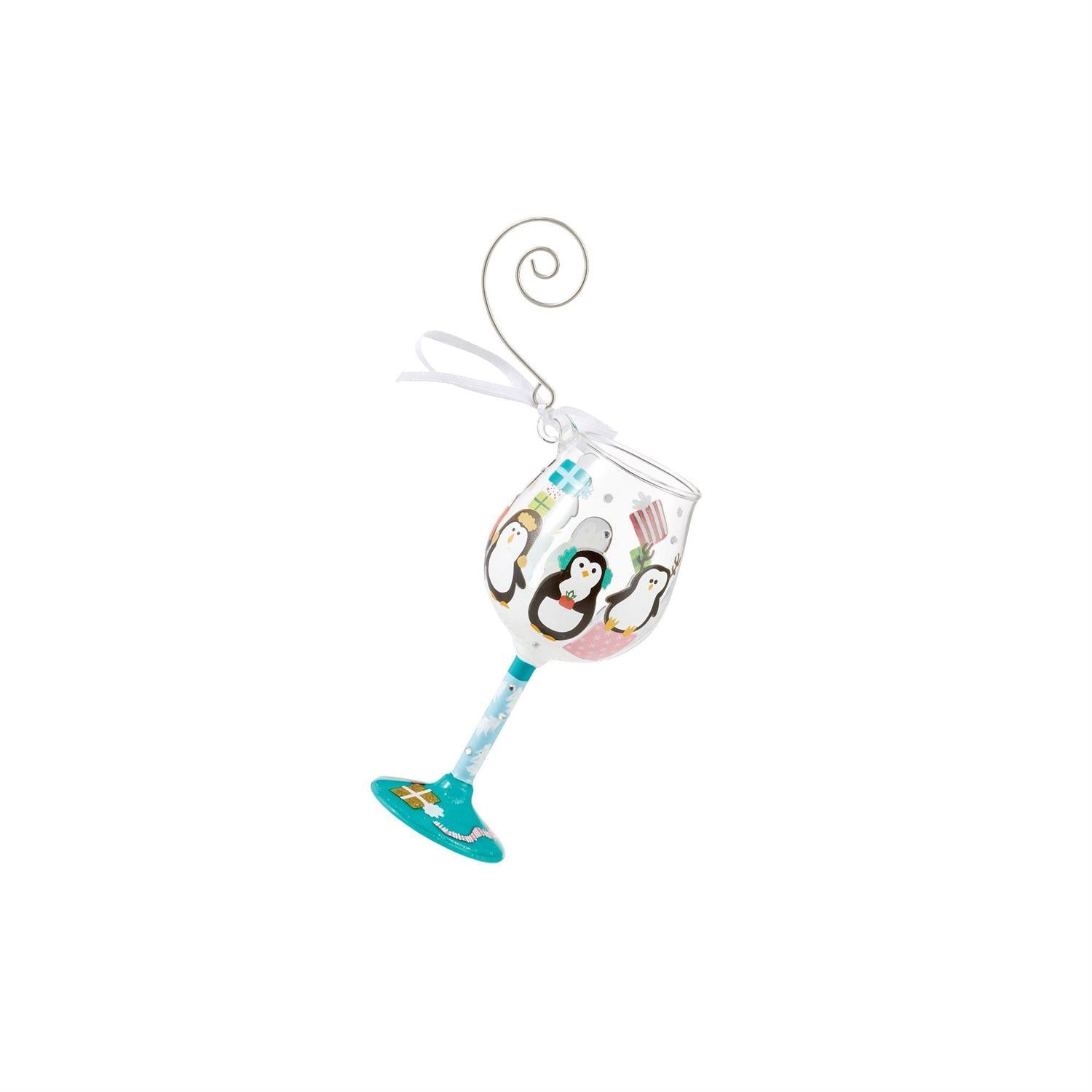 Lolita Penguins and Present Mini Wine Glass Ornament