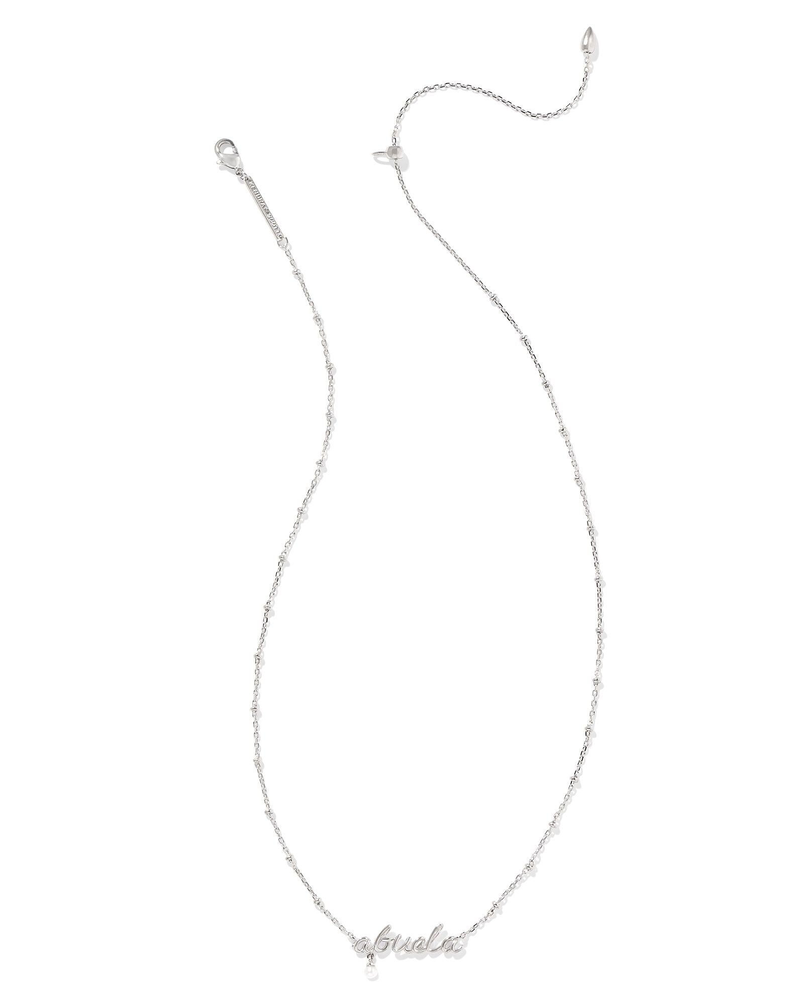 Abuela Script Pendant Necklace Silver w/White Pearl
