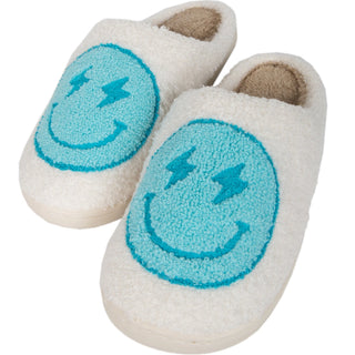 Turquoise & White Lightning Sherpa Slippers