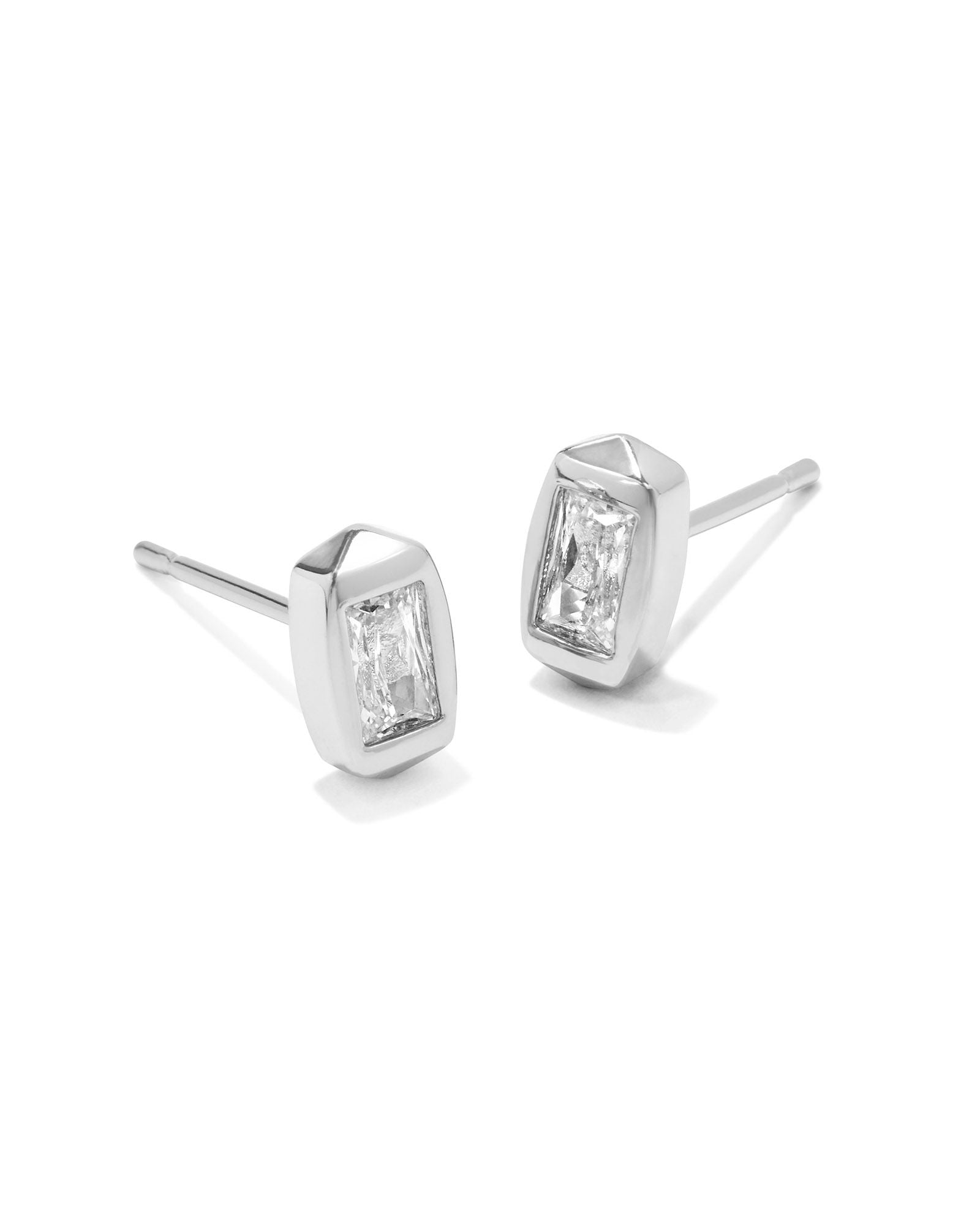 Fern Crystal Stud Earrings Silver White Crystal