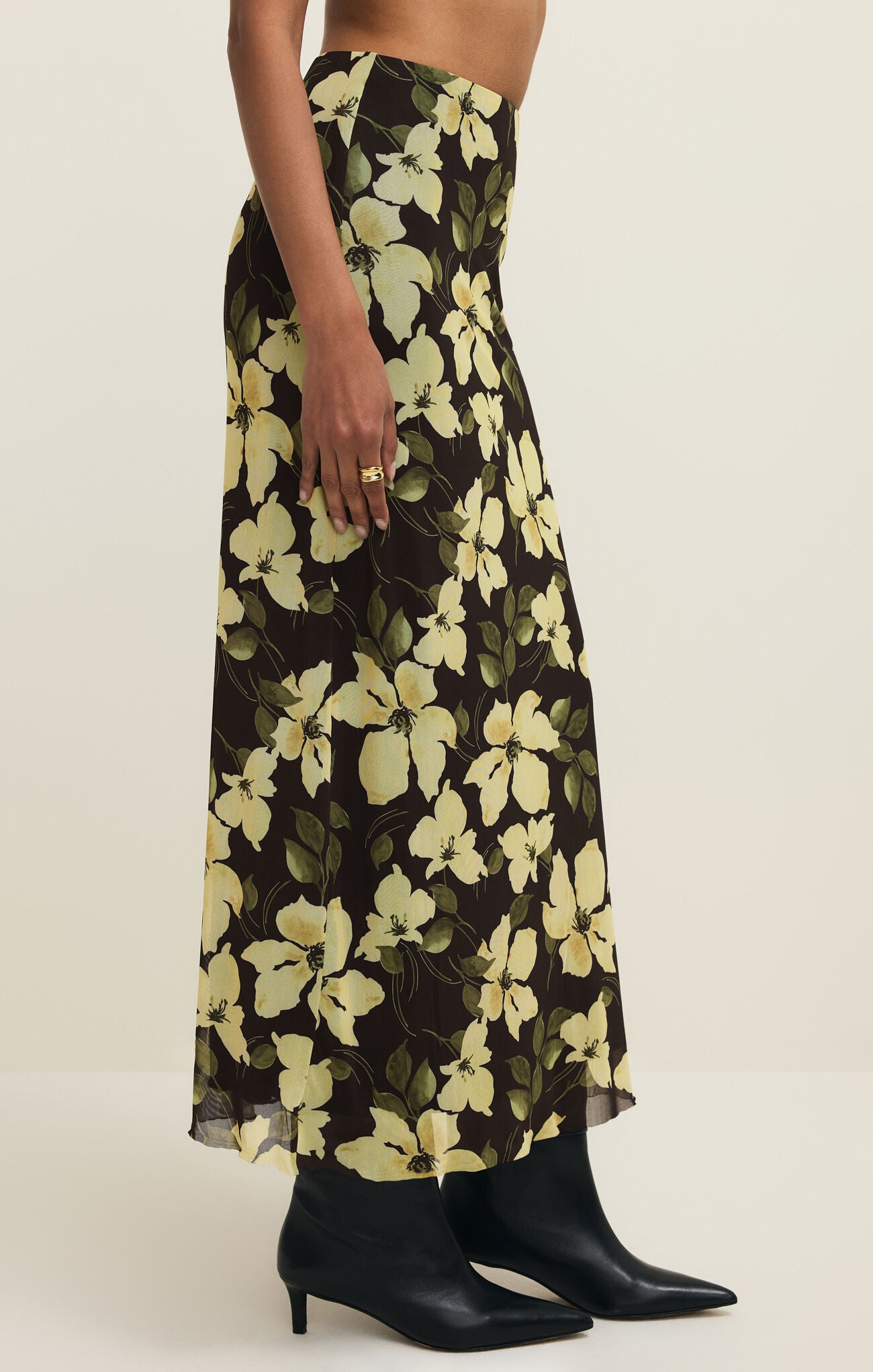 Eda Ren Floral Mesh Midi Skirt Sunnyside