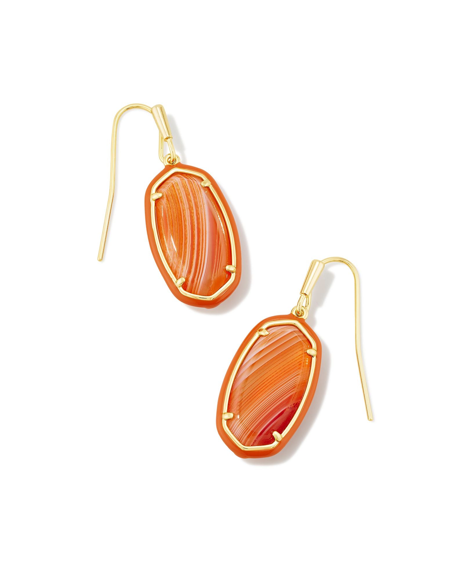 Dani Enamel Framed Drop Earrings Orange Banded Agate