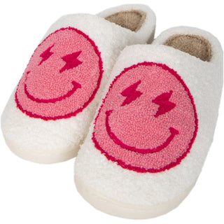 Hot Pink & White Lightning Sherpa Slippers
