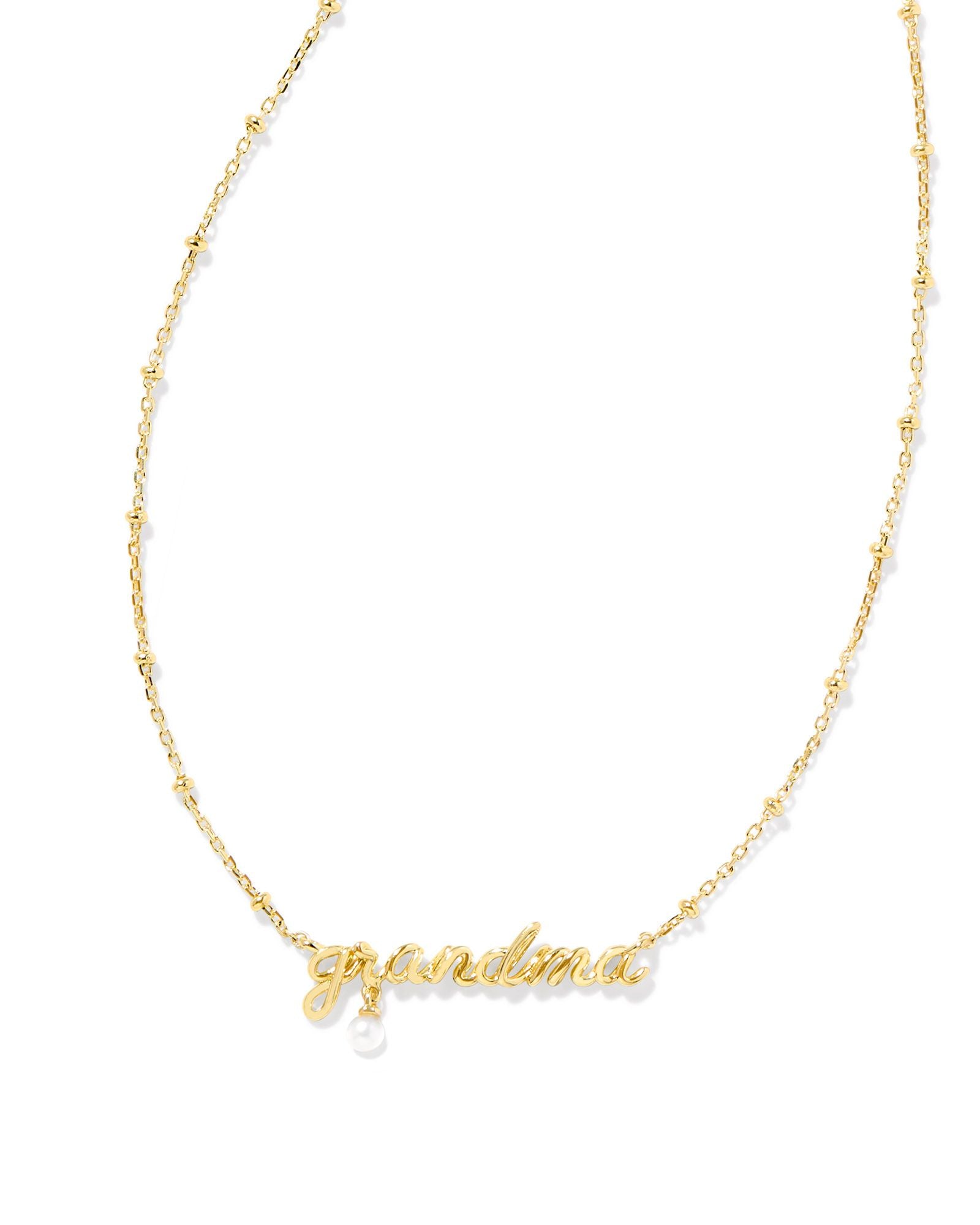 Grandma Script Pendant Necklace Gold w/White Pearl
