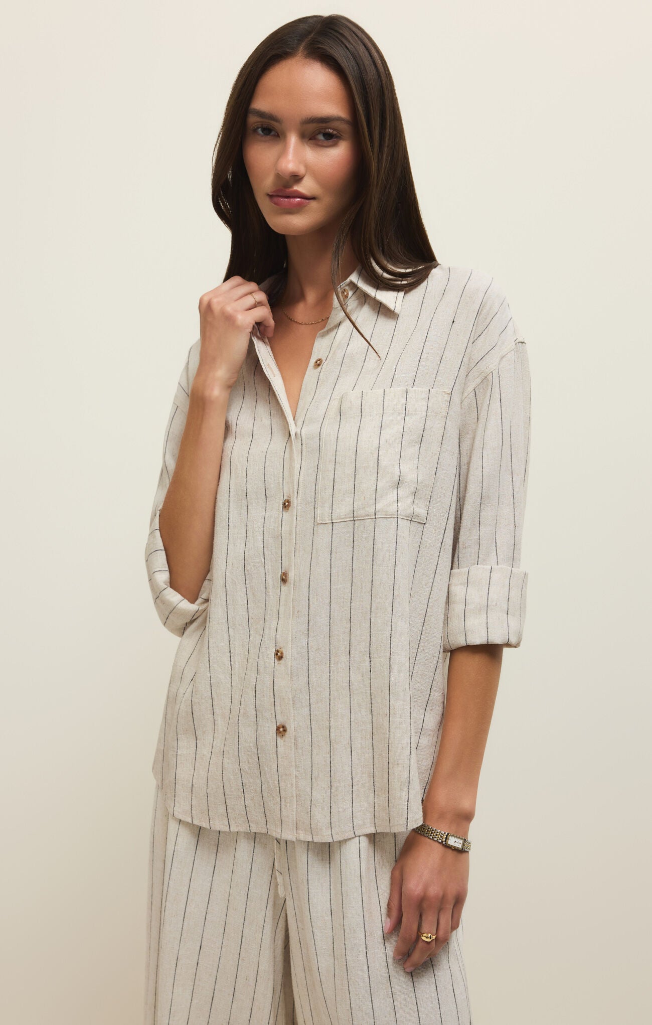 Alfie Striped Button Up Top Linen