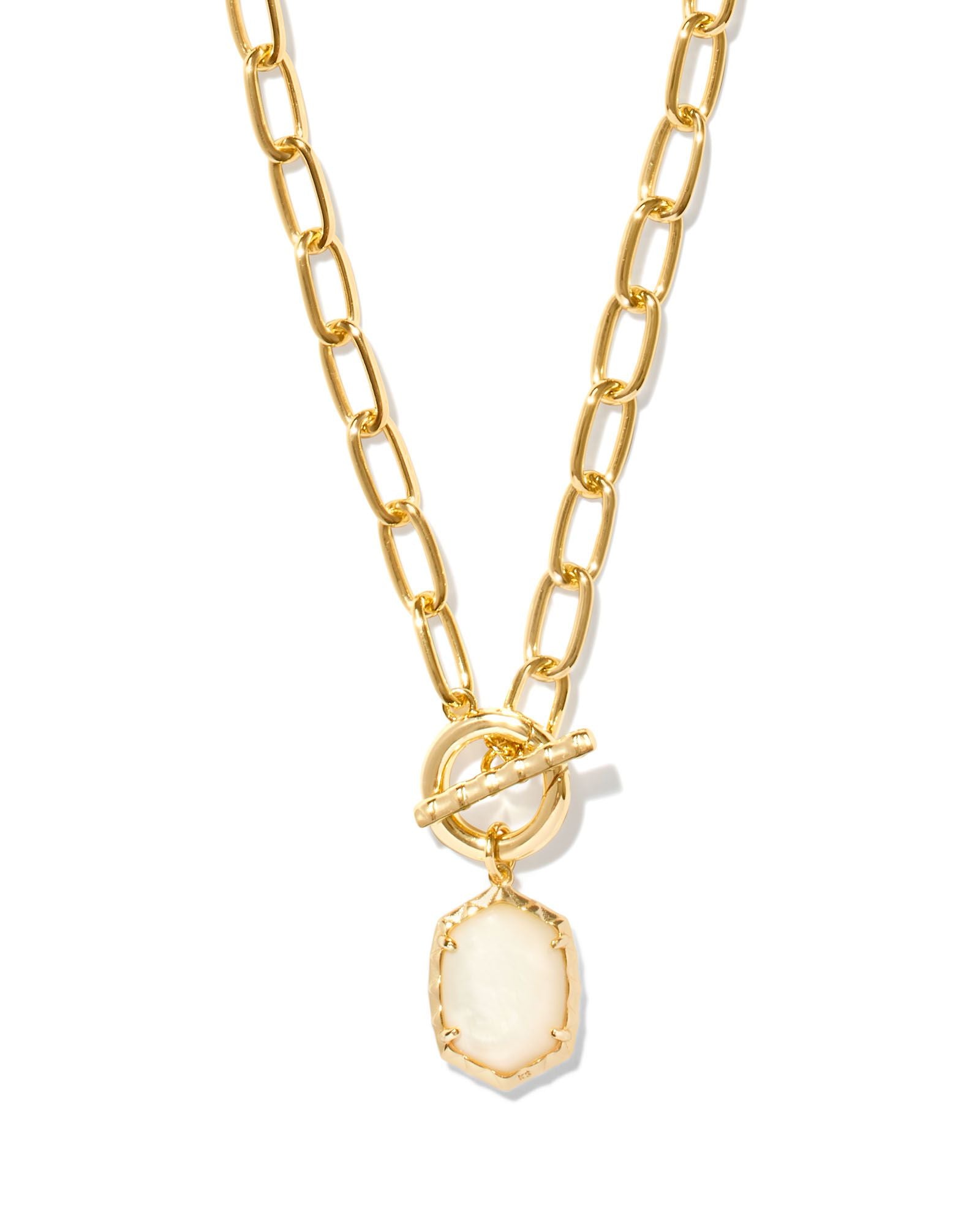 Daphne Gold Link and Chain Necklace Ivory MOP