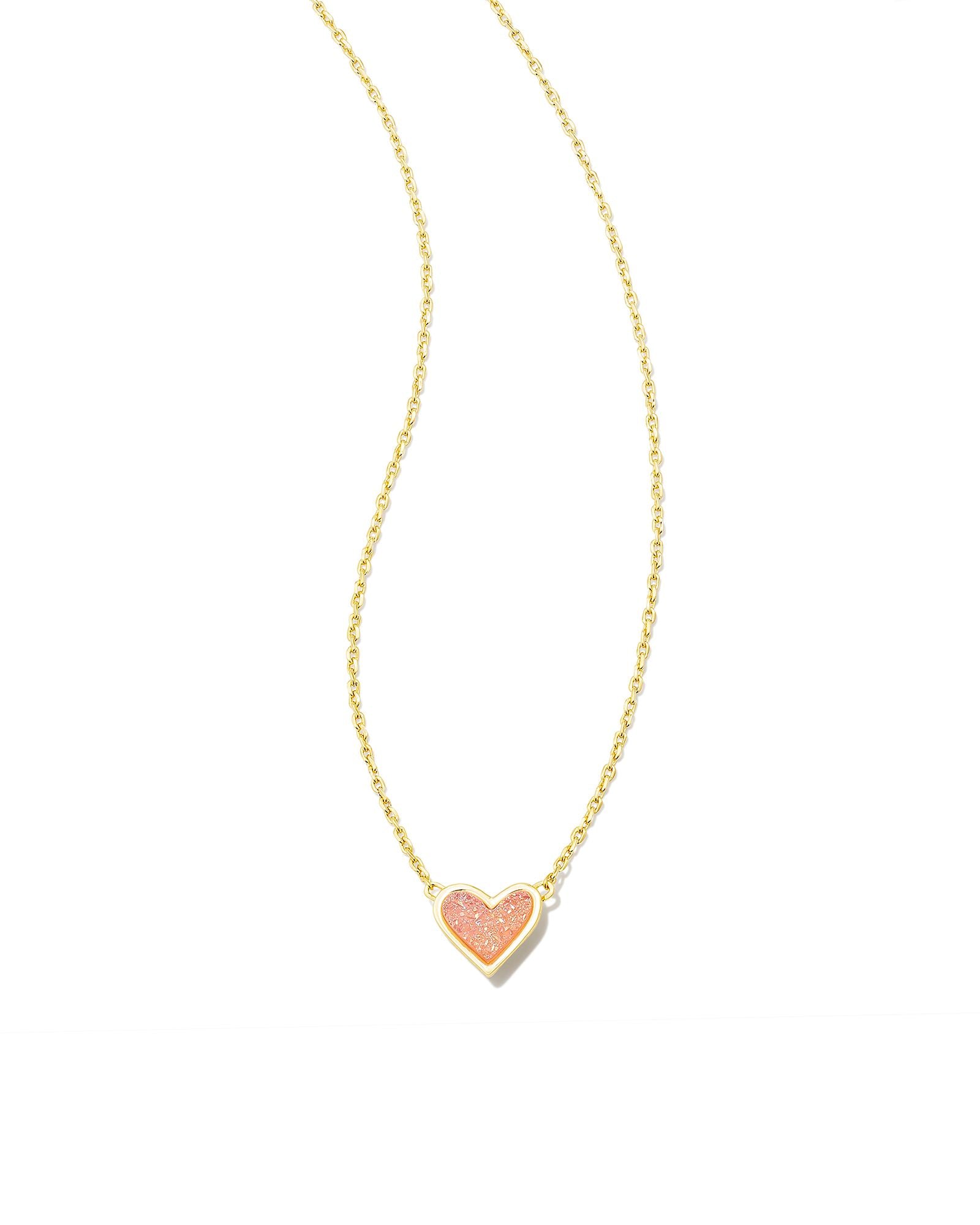 Framed Ari Heart Gold Necklace Light Pink Drusy