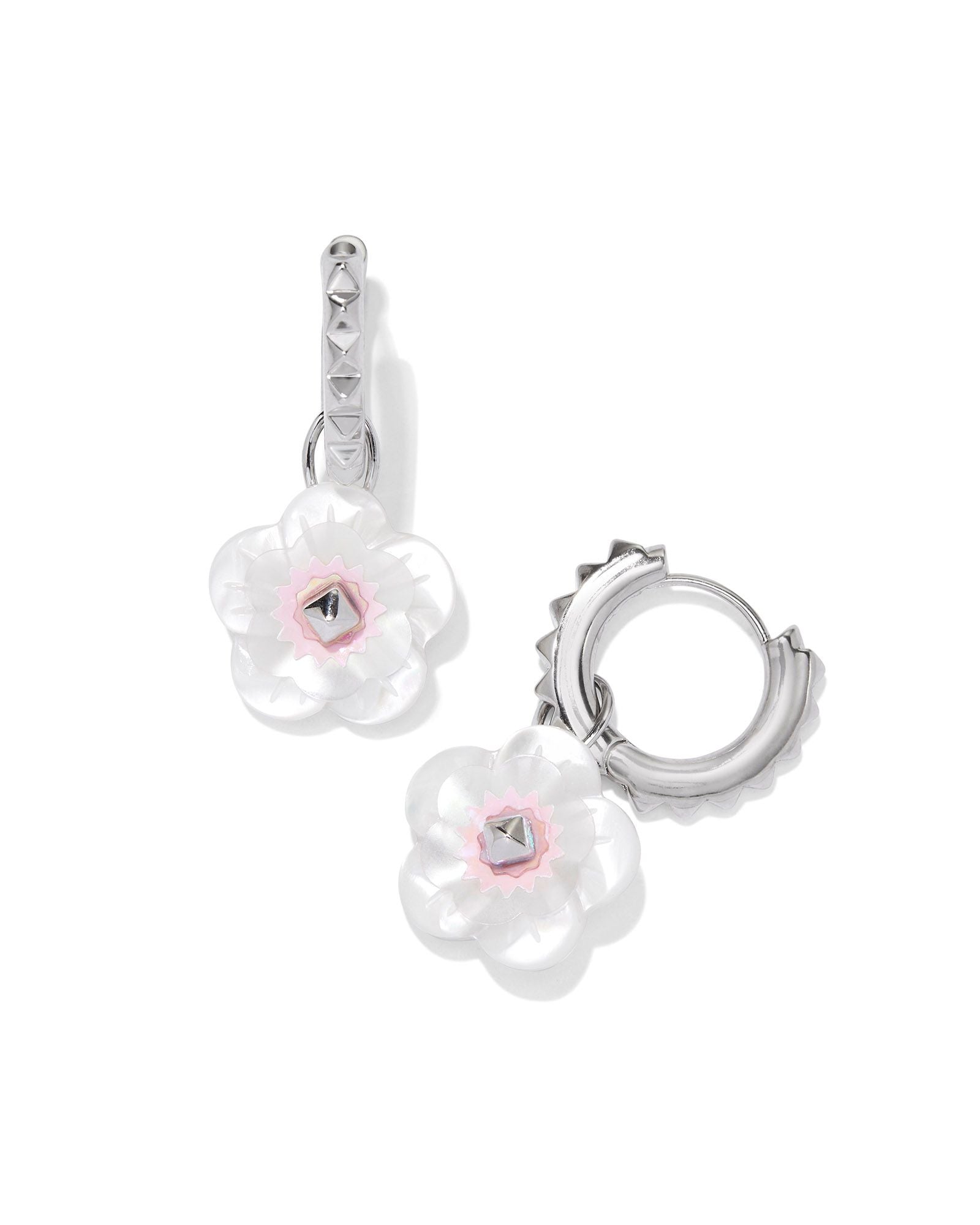 Deliah Silver Huggie Earrings Iridescent Pink