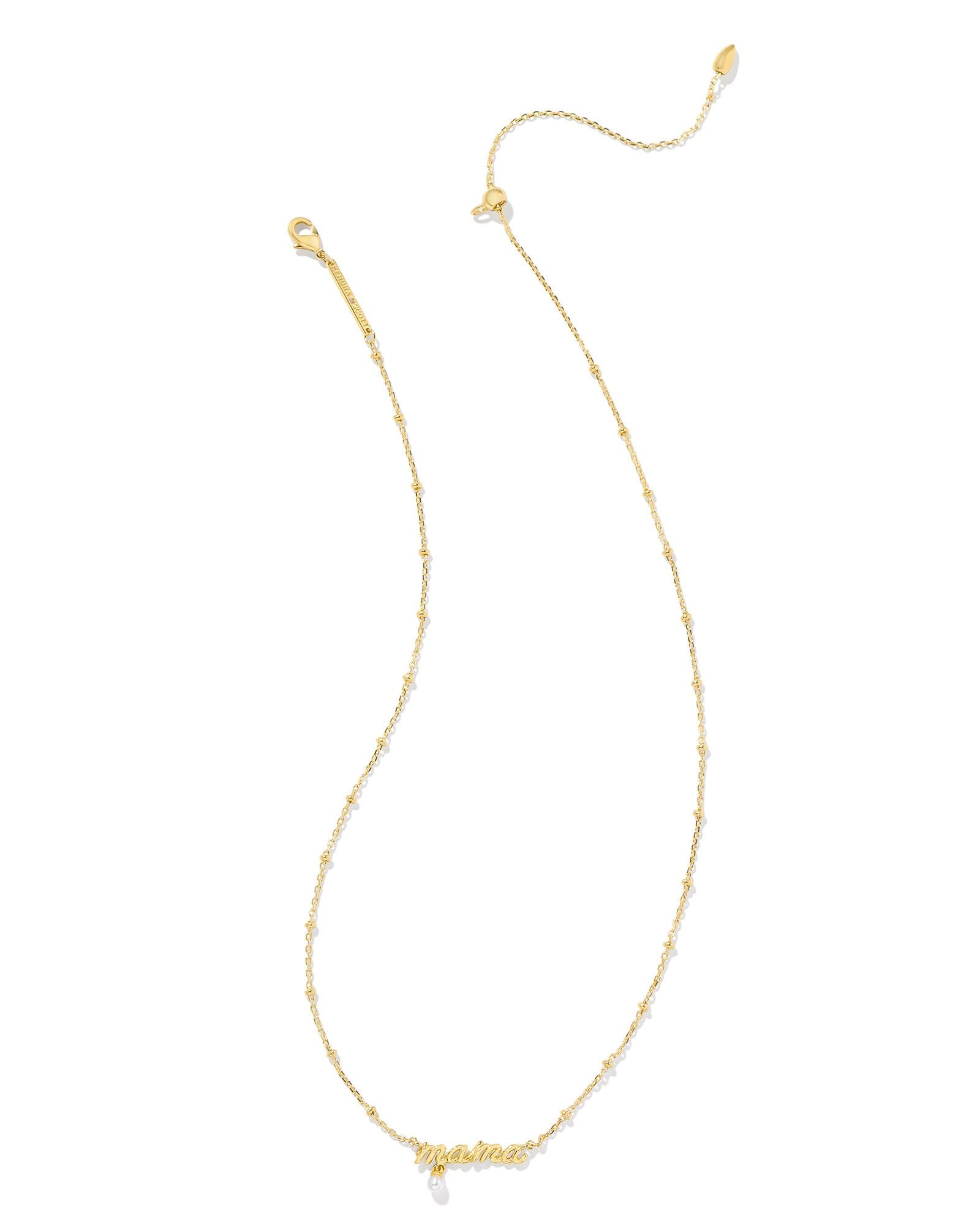 Mama Script Necklace Gold With Pearl