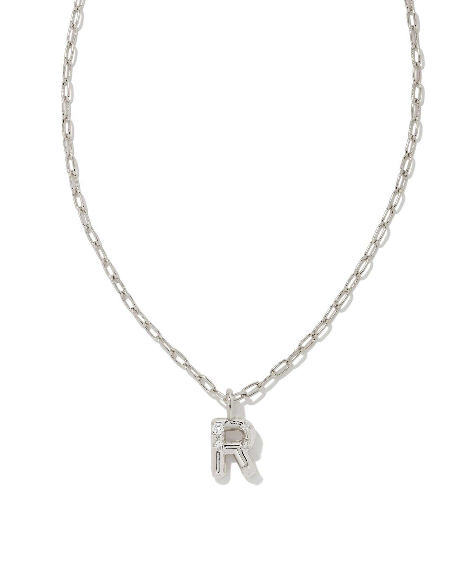 Crystal Letter Pendant Necklace Silver