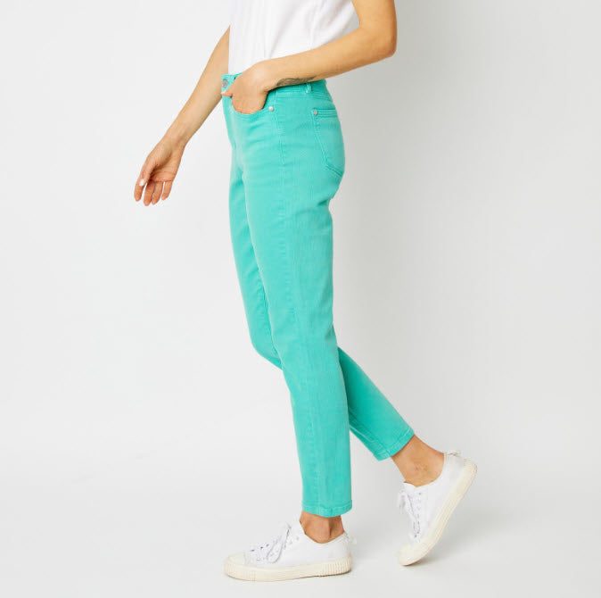 High Waist Garment Dyed Slim Jeans Aquamarine