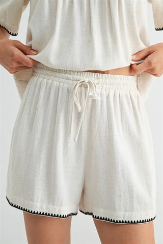 Embroidered Detail Shorts Natural