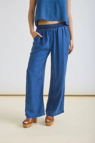 Chambray Elastic Waist Wide Leg Pants