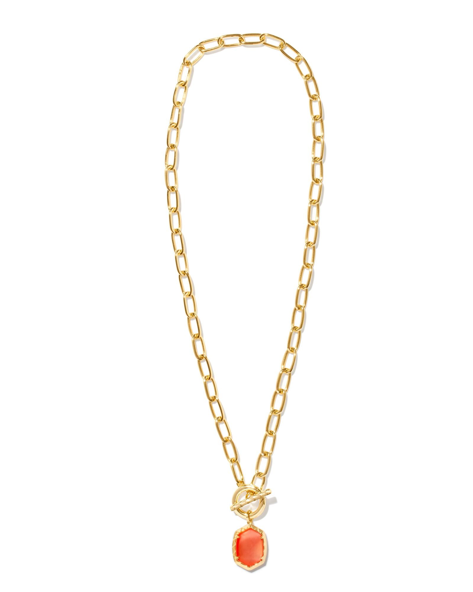 Daphne Gold Link and Chain Necklace Coral Pink MOP