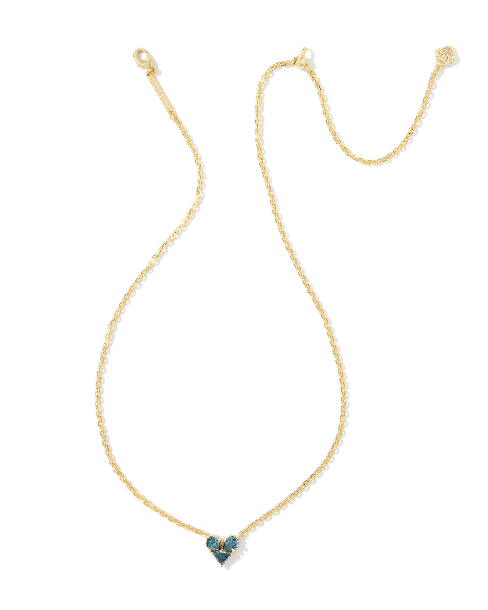 Katy Gold Heart Short Pendant Necklace Teal Crystal