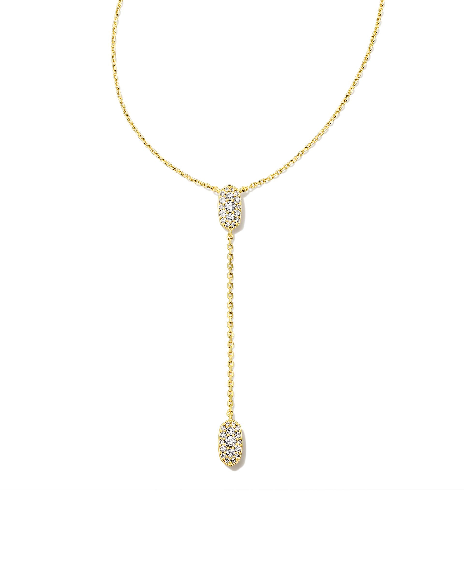 Grayson Y Necklace in White Crystals Gold or Silver