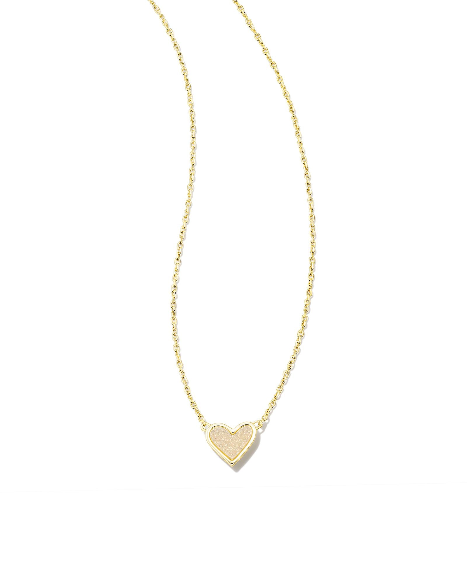 Framed Ari Heart Gold Pendant Necklace Iridescent Drusy
