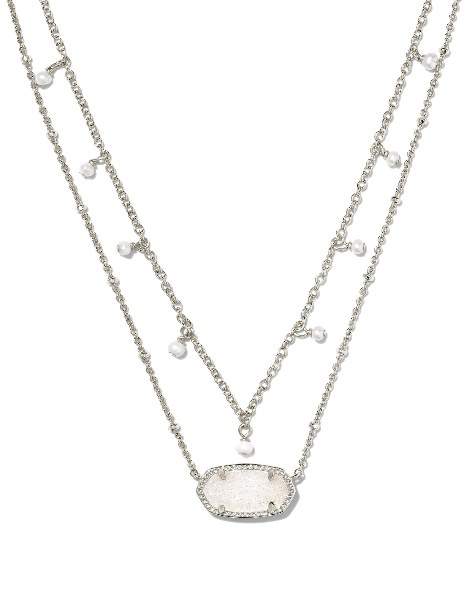 Elisa Silver Pearl Multi Strand Necklace Iridescent Drusy