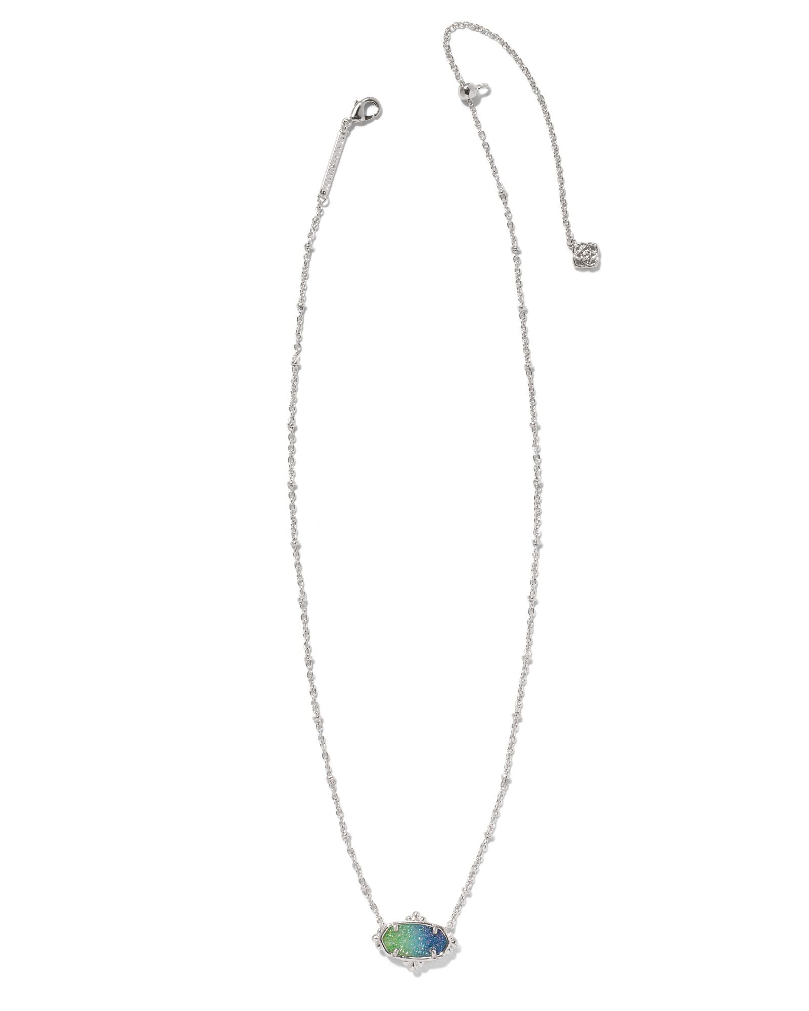 Elisa Petal Framed Necklace Silver Aqua Ombre Drusy
