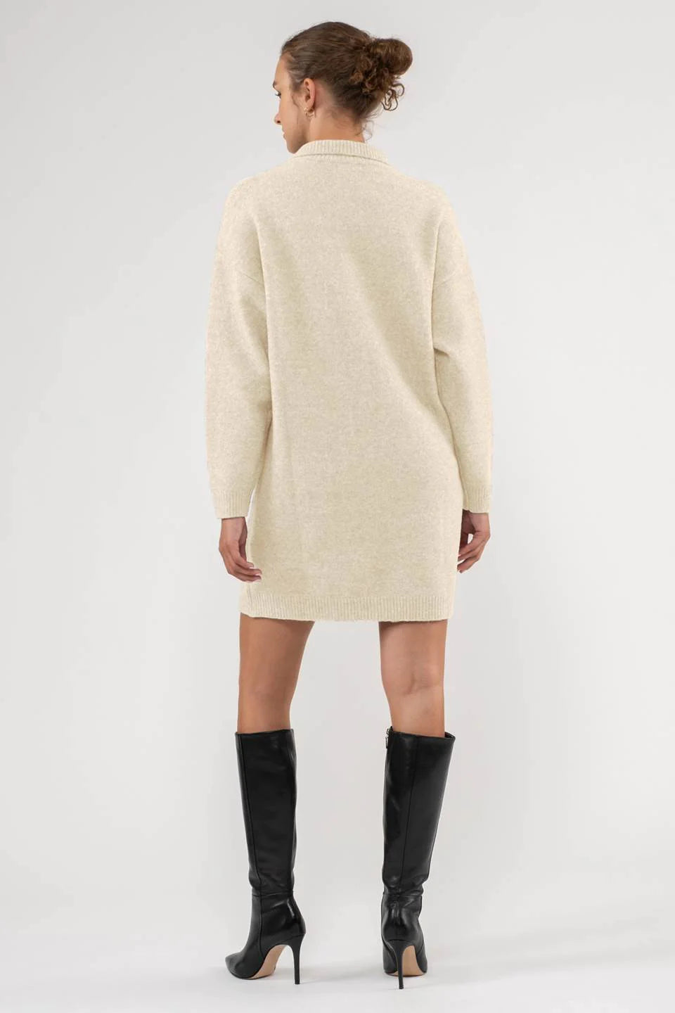 Sale Collared Drop Shoulder Long Sleeve Sweater Dress