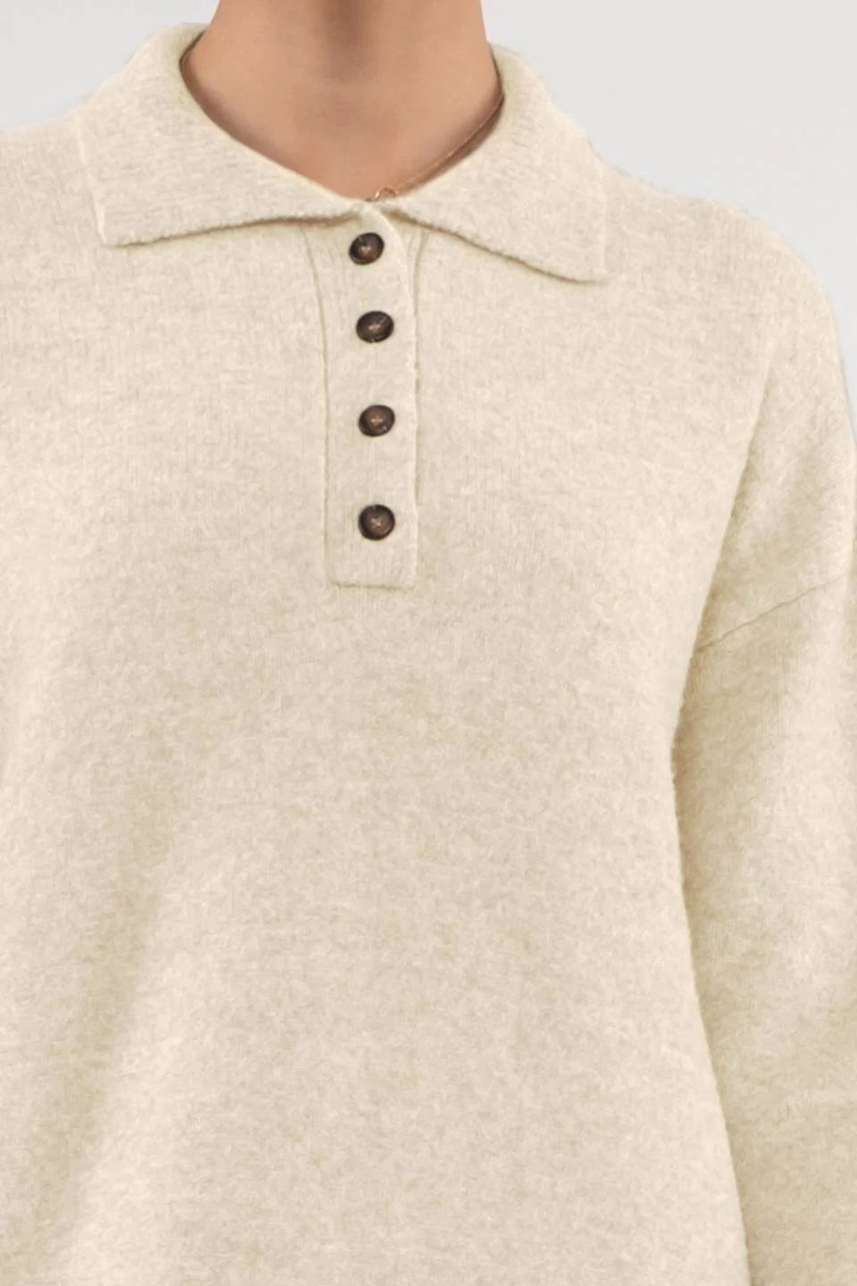Sale Collared Drop Shoulder Long Sleeve Sweater Dress
