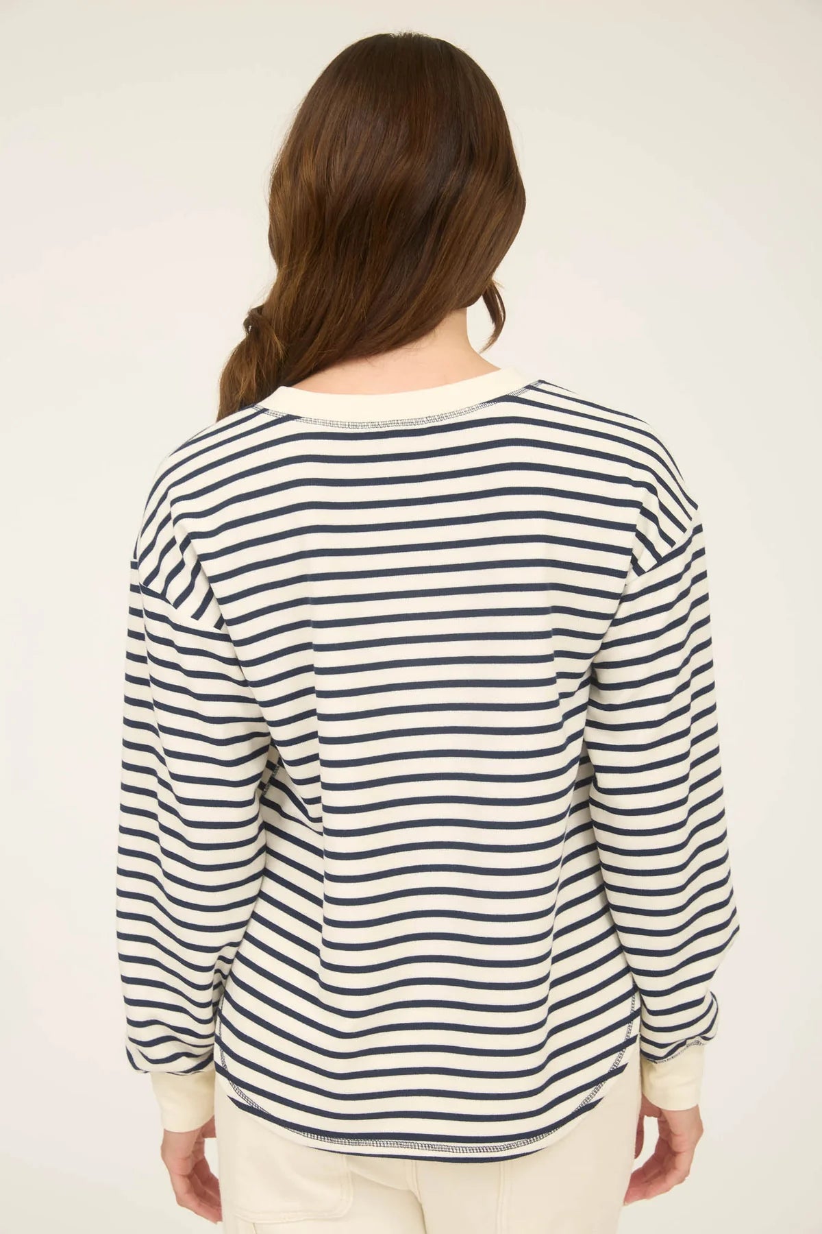Sale Stripe Henley Snap Button Long Sleeve Top