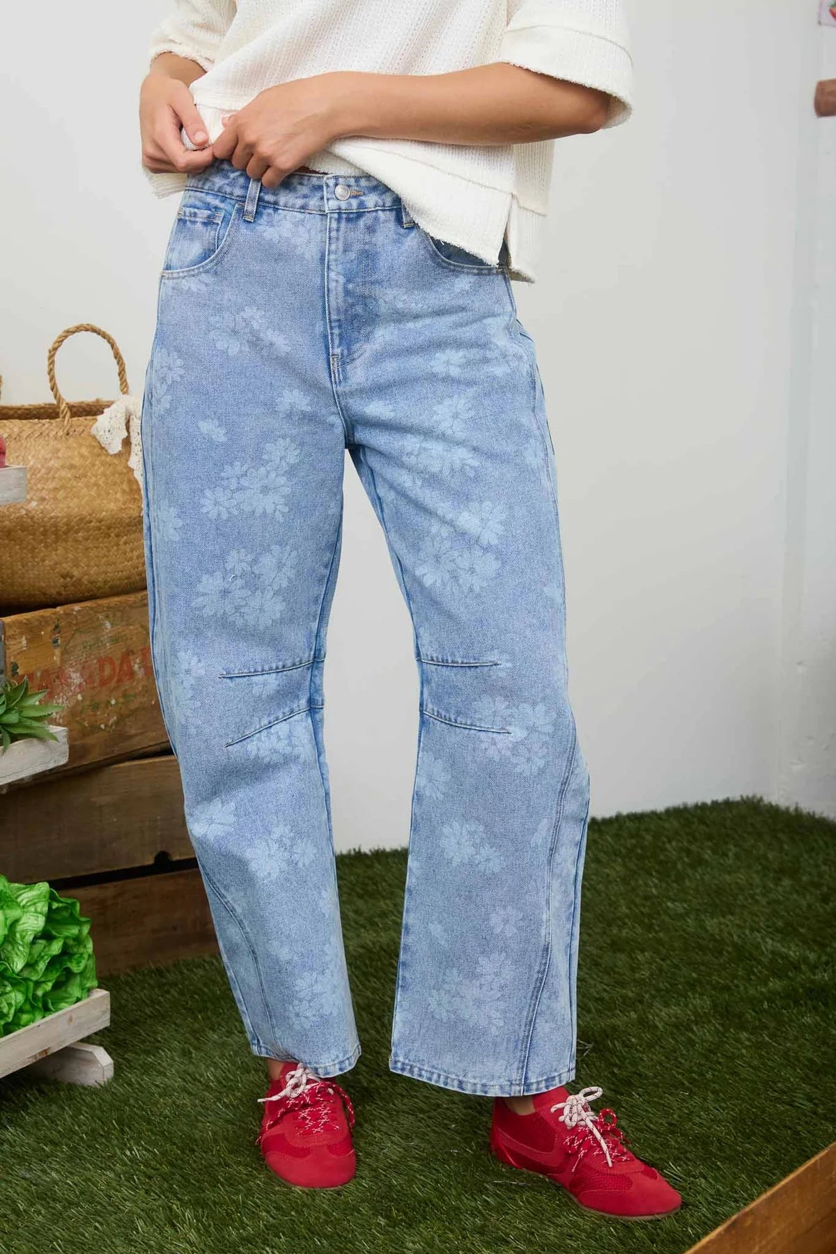 Floral Washed Denim Pattern Jeans