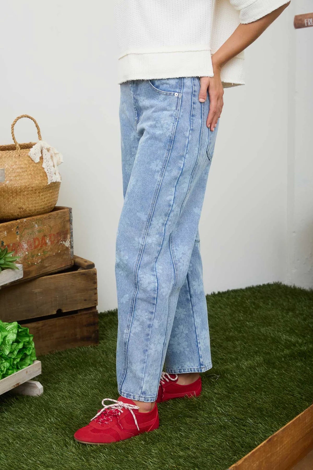 Floral Washed Denim Pattern Jeans