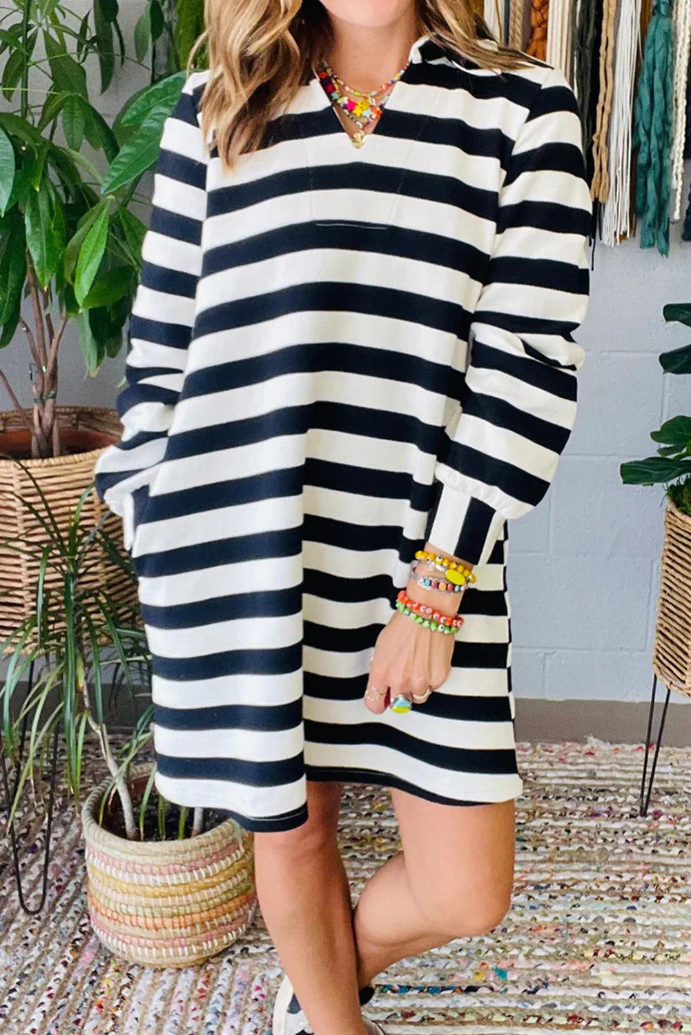 Black Stripe Pocket Sweatshirt Dress RTS