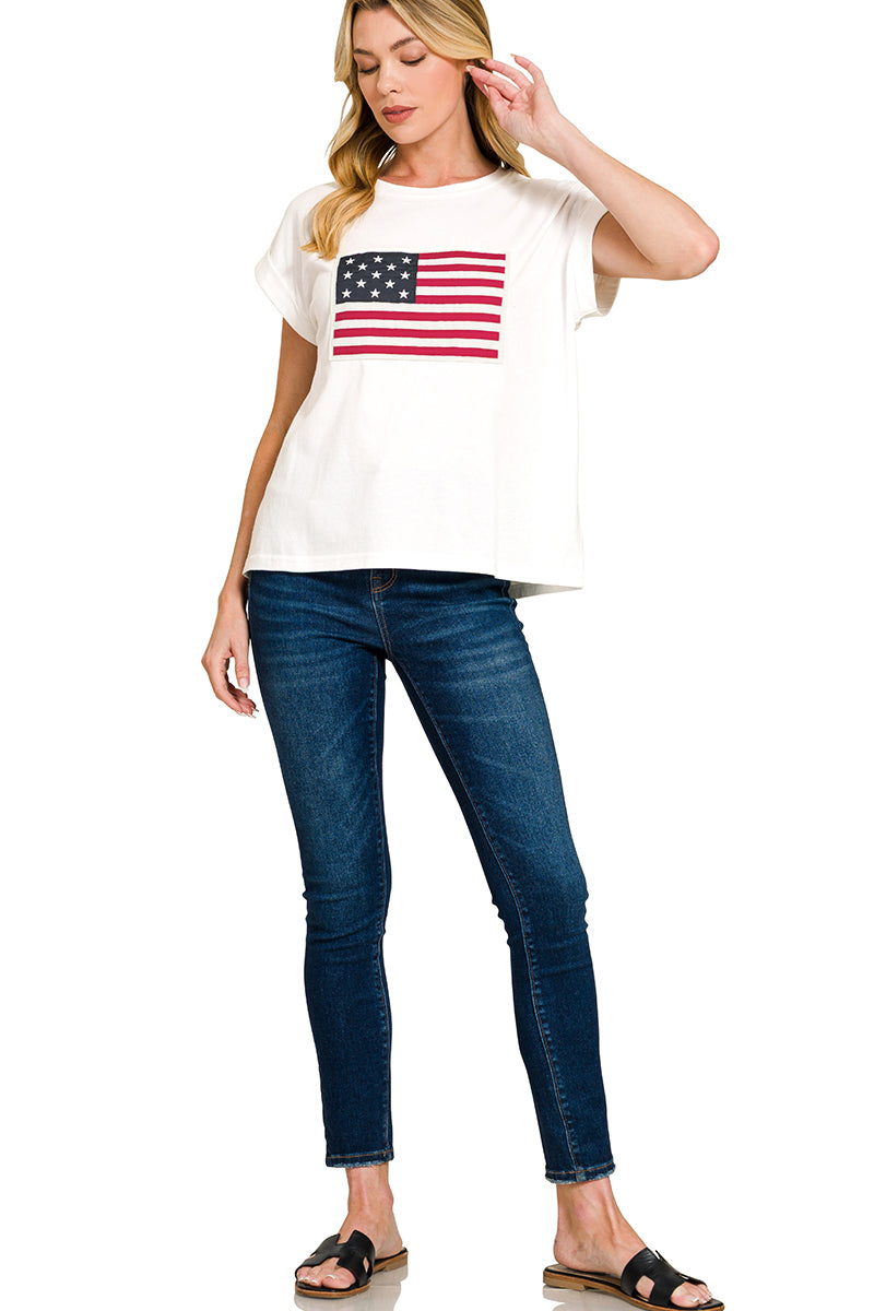 American Flag Tee White